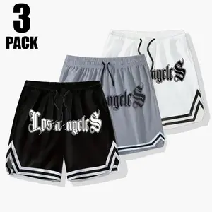 3-Pack Men’s Athletic Shorts — Loose Casual Basketball Shorts, Trendy Letter Print Beach Bermuda Shorts summerwins