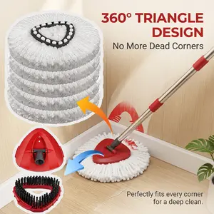 Spin Mop Head, Base, Handle Replacement for O-Ceda EasyWring Microfiber Spin Mops, 2 Microfiber Mop Refills, 1 Triangle Head Cover and 30-58in Handle Set Combo
