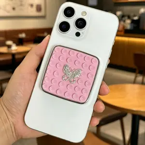 Diamond-Embedded Butterfly Phone Case with Suction Cup Stand, Mirror Selfie Holder, Silicone Anti-Slip Car Mount, Tiktok Essential
