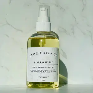 Glow Haven Co. Vanilla Crumble Body Oil - Luxurious 4 oz Moisturizing Formula with Baked Vanilla Brown Sugar & Sweet Cream Scent Daily Nourishing
