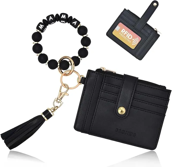 Silicone Bracelet Keychain Wallet for Women Wristlet Card Holder Slim RFID Wallet with Zipper Pocket  Card Slots