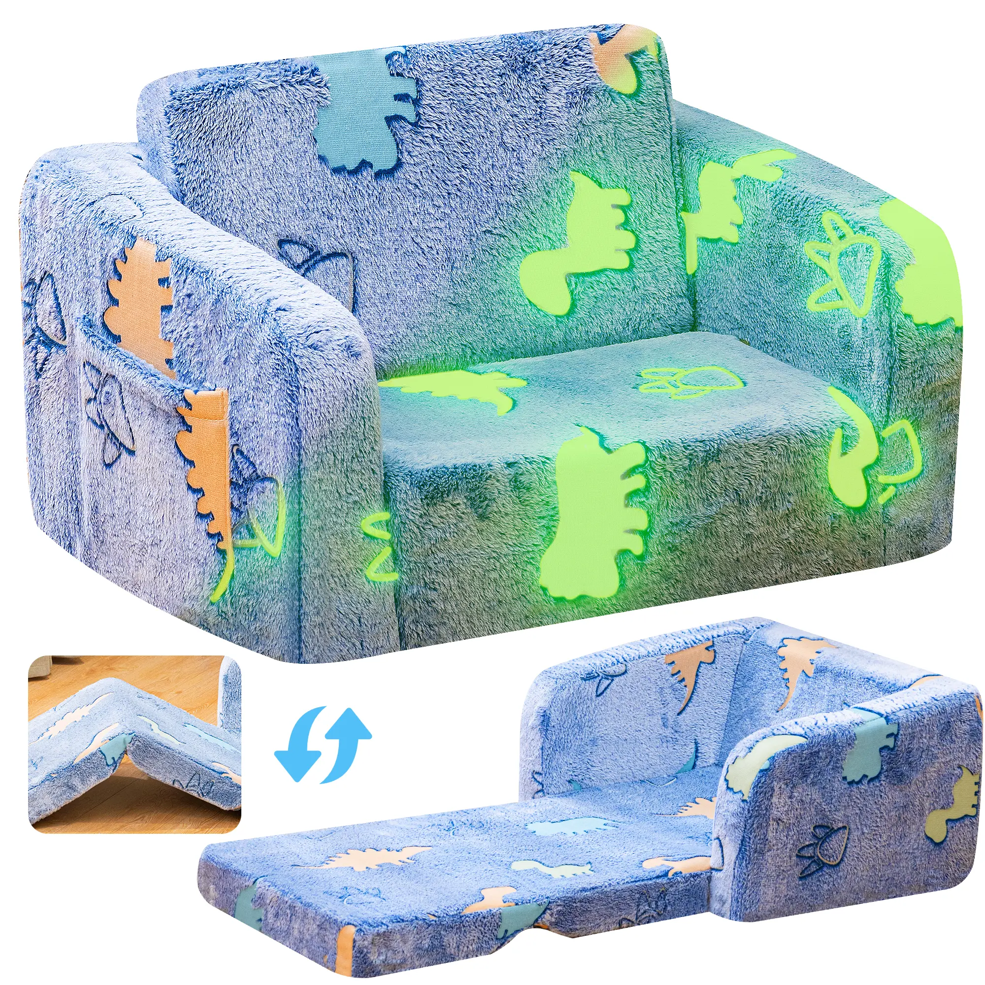 Lamerge Modular Glow-in-the-Dark Cloud Couch for Kids (Ages 3+), Soft Foam Piece with Adjustable Backrest, Springtok Sofa with Star-Animal-Rainbow Theme for Living Rooms/Bedrooms, Ideal Christmas/New Year Gift