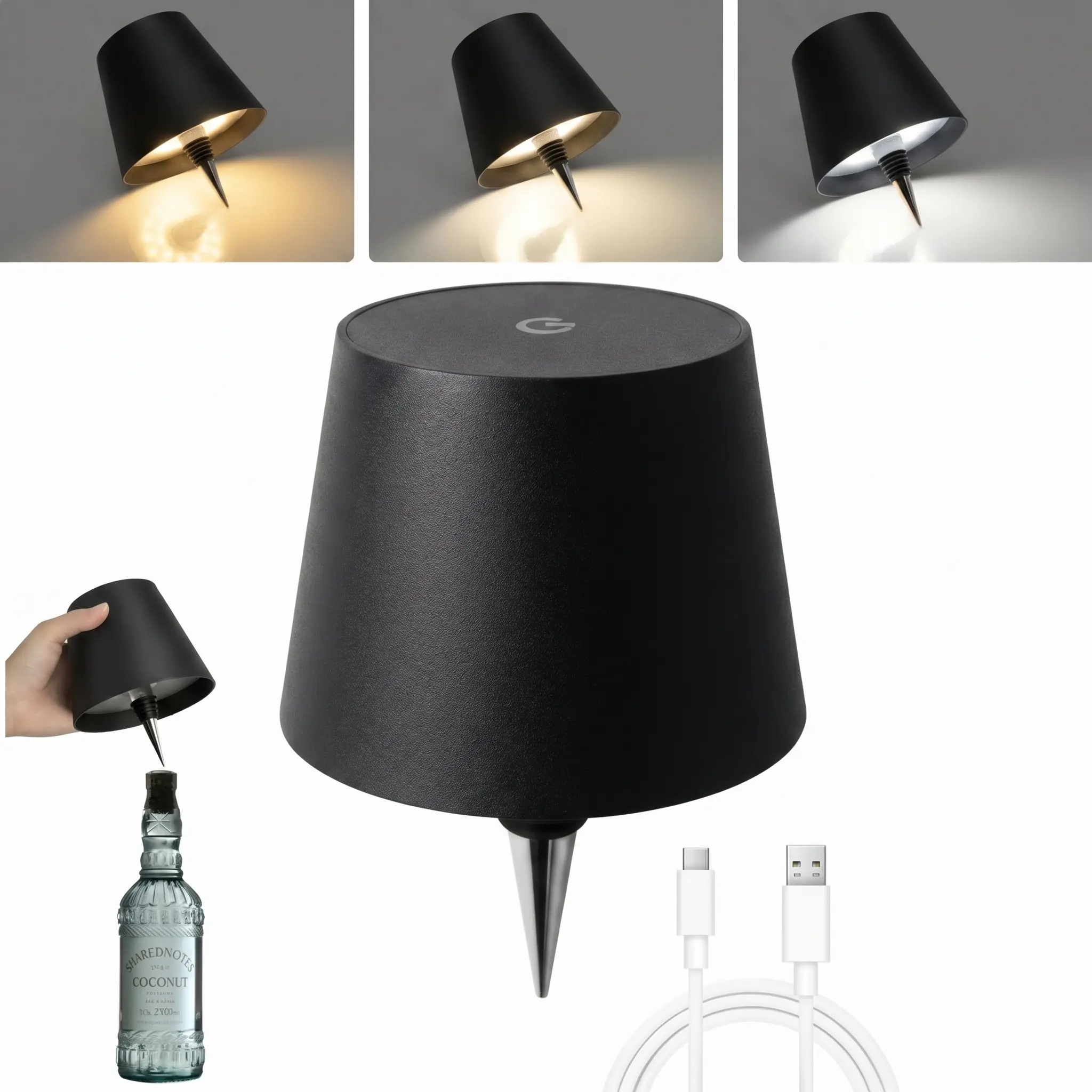 Rechargeable LED Wine Bottle Lamp - Cordless Touch Control Bottle Stopper Light for Bar & Home Decor 3 Color Dimmable Bottle Top Lamp, USB Rechargeable Ambient Light for Wine/Whiskey Bottles Premium Metal Bottle Top Lamp Camping Work
