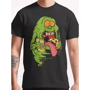 Ghostbusters Cotton Crew Neck T-Shirt with Playful Slime and Pizza Patterns - Men'S Black Casual Short Sleeve T-Shirt, Regular Version, Machine Washable, Size S-3XL, Pop Culture Apparel |   Nostalgic Apparel |   Durable Print