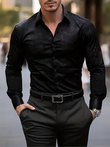 Men's Classic Fashion Elegant Long Sleeve Fitted Shirt, British Style Business Casual Plaid Series, Single Button Collar, All Seasons Comfortable Fit