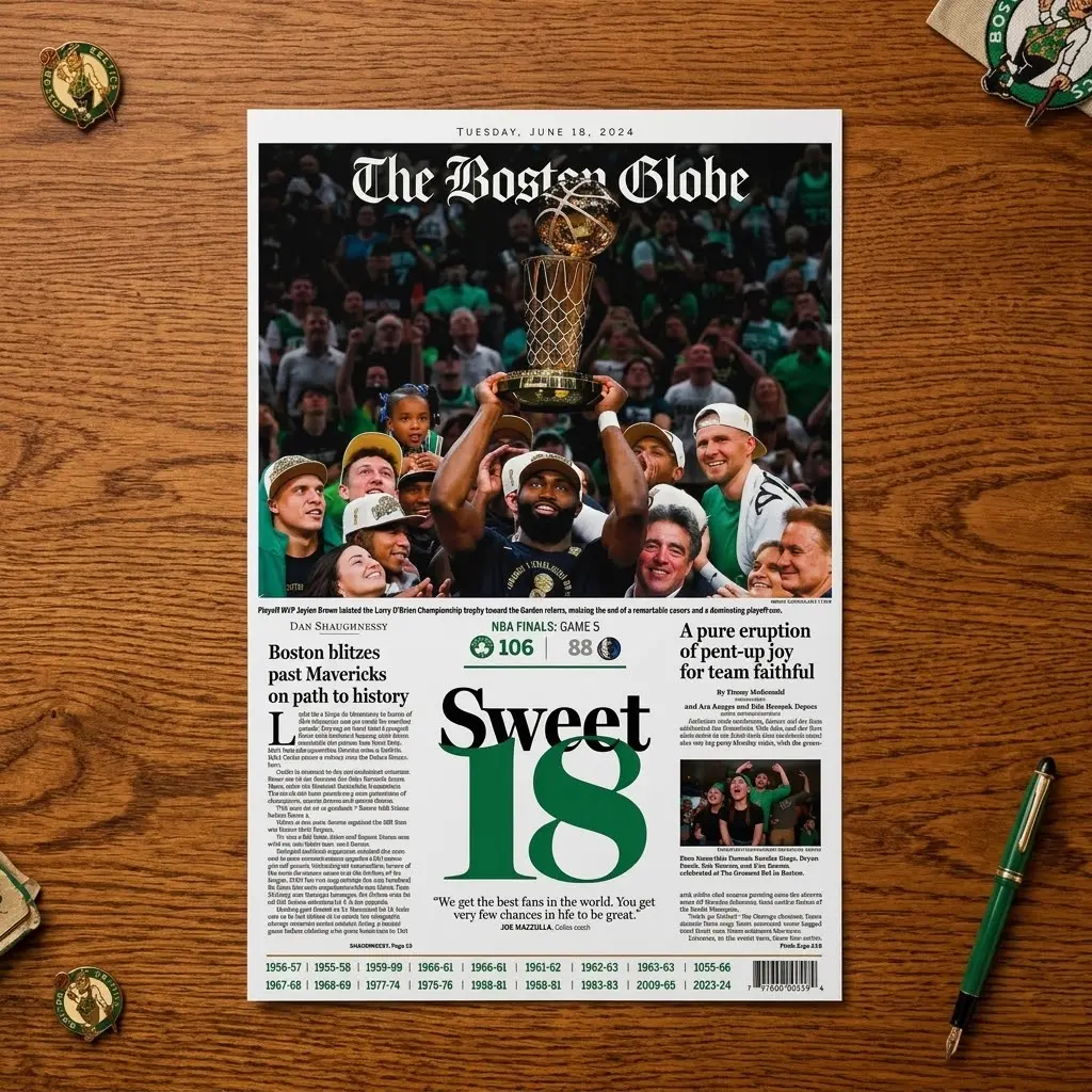 2024 Boston Celtics 'Sweet 18' NBA Champions - Framed Front Page Newspaper