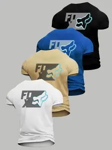 Men Women Fox Print Short Sleeves Loose Fit Casual Top, High Elastic Breathable Fabric, All-Season Wear, Trendy Outdoor Style