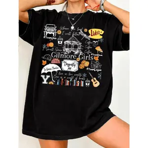 Women's Gilmore Girls TV Show Quote T-Shirt, Short Sleeve Crew Neck 100% Cotton Black Tee with Iconic Print Top Womenswear