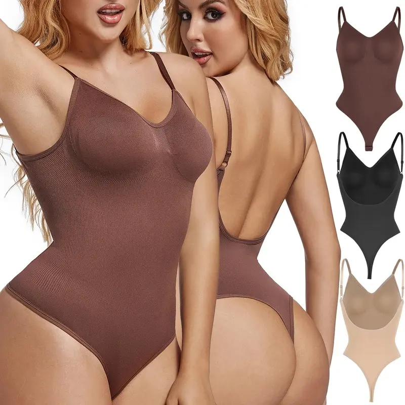 Women Low Back Bodysuits Shapewear Thong Open Crotch Body Shaper Tummy Control Push Up Corset U-SHAPE Backless Underwear