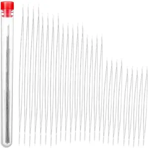 32 Pieces Collapsible Beading Needles, Assorted Size Big Eye Seed Beads Needles Long Straight Embroidery Needles with Needle Bottle for Jewelry Making (5 Size)