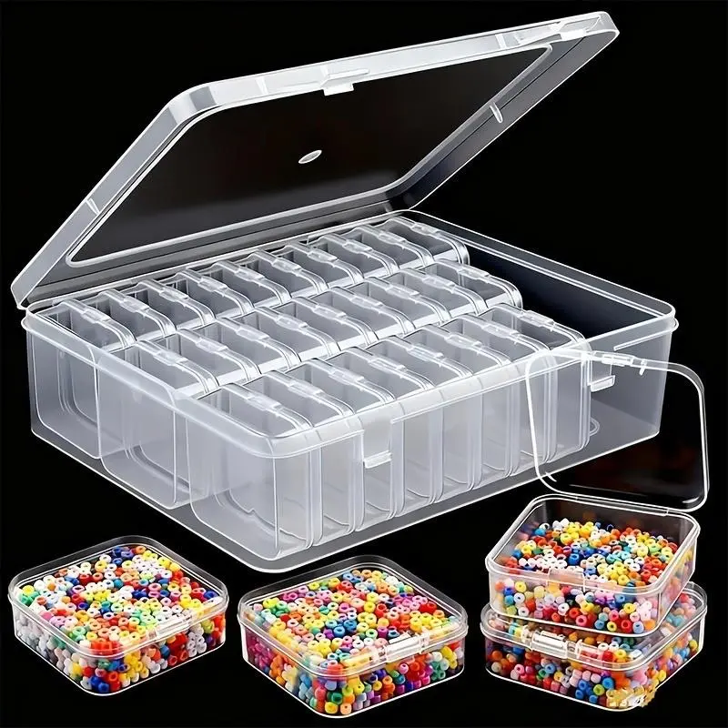 Bead Organizer Box with Small Containers31pcs,Storage Plastic Cases Mini Clear Dimond Storage,Divided Compartments with Hinged Lid for Bracelet Making DIY Jewelry Craft Nail