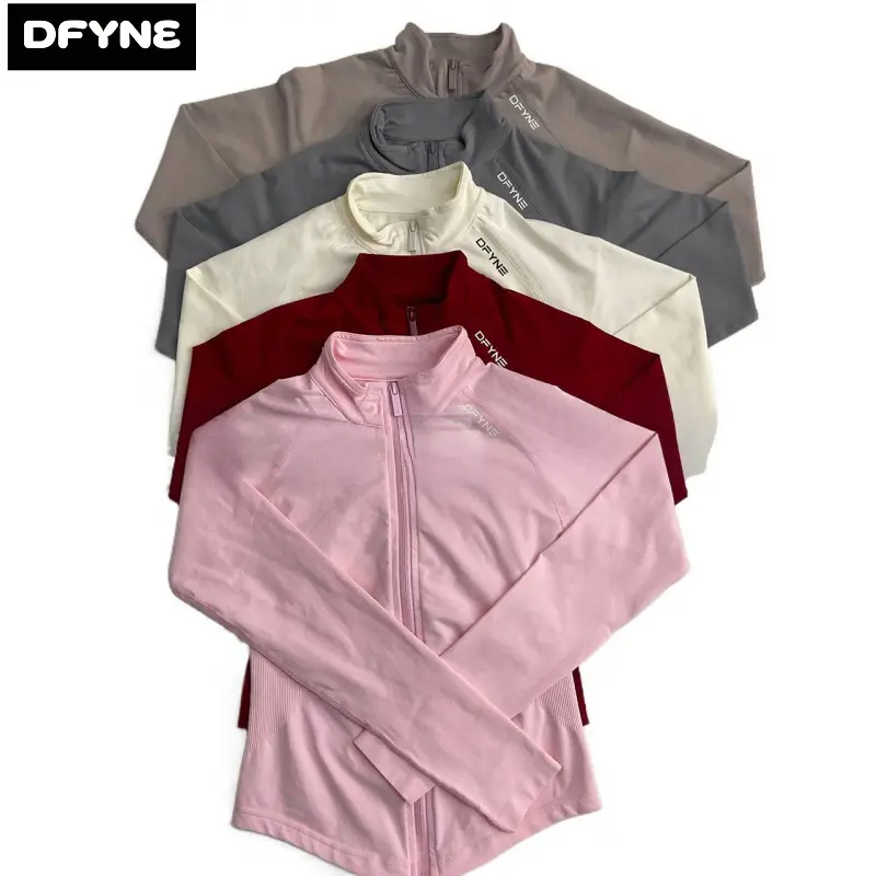DFYNE Women's Matte Seamless Slim Fit Workout Jacket Full Zip Stand Collar Running Track Jacket Athletic Gym Coat