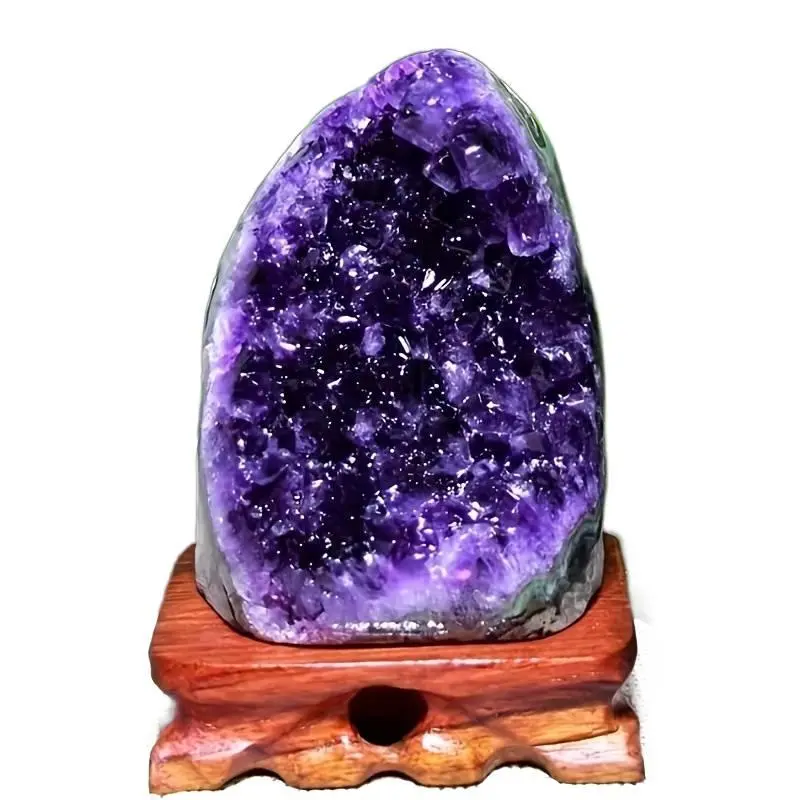 Purple Cluster Raw Quartz Colored Geode Mineral Specimen - Healing Crystals Fine Gemstone, Glam Traditional Room Decor, House Decor, Hand-Painted Mexican Pottery Collectible Gift for Crystal Enthusiasts, Clustered Crystals