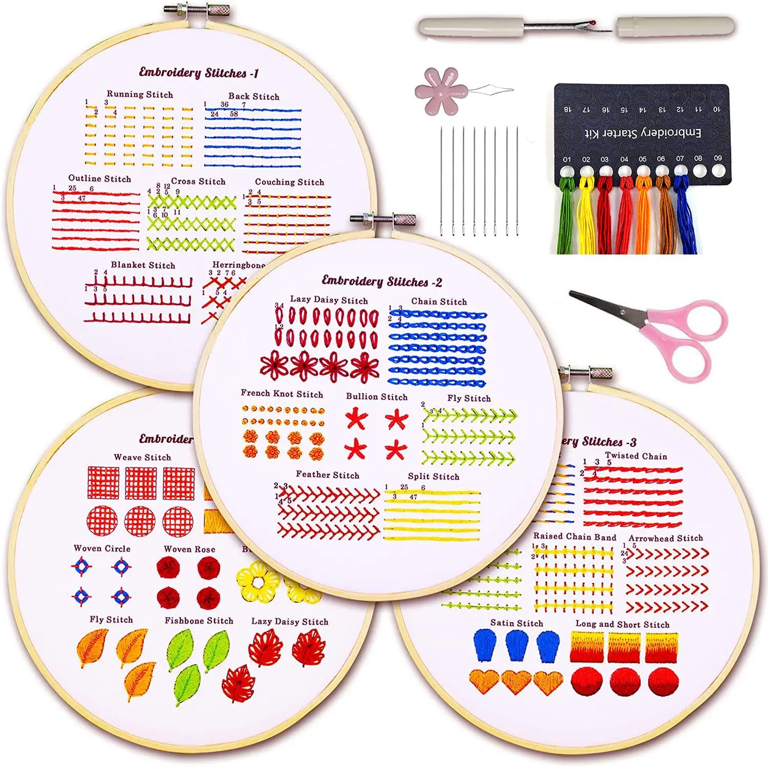 Classic Embroidery Stitches Practice Kits, Embroidery Kit for Beginners, Beginner Embroidery Kits for Adults, Hand Stitches Kit