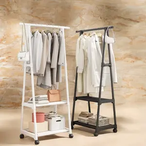 Multifunctional Free-Standing Clothes Rack with Wheels - Space-Saving Coat and Bag Hanger for Bedroom, Living Room, and Entryway
