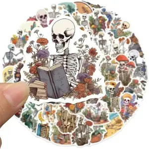 50pcs Cartoon Art Skeleton Series Graffiti Stickers, Waterproof Decorative Stickers for Halloween & Christmas, DIY Creative Fun
