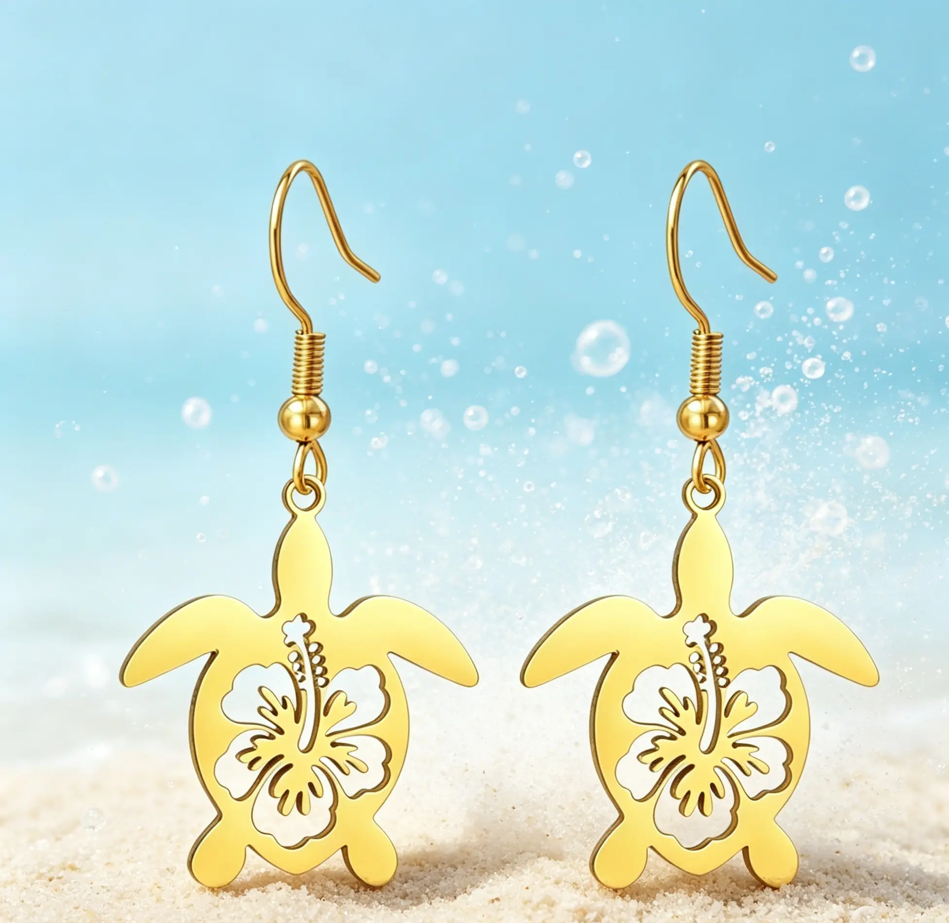 Fashionable animal earrings with simple titanium steel cutting and hollow out, cute cartoon turtle stainless steel earrings