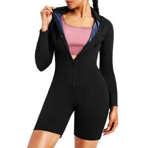 Women's body shaping + sauna sweating dual-function jumpsuit, thermal control fiber coated fabric promotes sweating and slimming, jumpsuit long sleeve shorts suitable for all seasonsGift