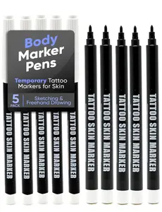 Element Tattoo Supply Skin Marker Pens - Body Safe, Temporary Tattoo Markers for Sketching & Freehand Drawing, Bold Purple Tip, 5-Pack