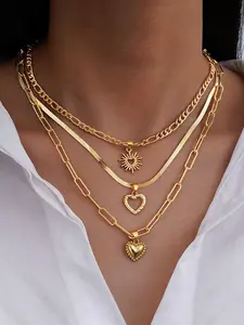Women's Elegant Heart Design Layered Necklace, Multilayer Necklace, Fashion Jewelry for Party, Daily Clothing Decor, Trendy All-match & Exquisite Jewelry for Birthday Gift, Fashionable Accessories, Necklace Set