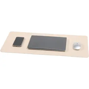 Desk Blotter Pad,27x13 inch PU Leather   Mat,Non-Slip  Writing Desktop Protector for Office ,Small,Beige White