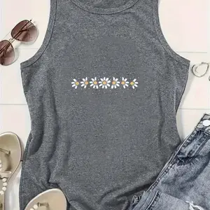 Minimal Daisy Line White Tank Top