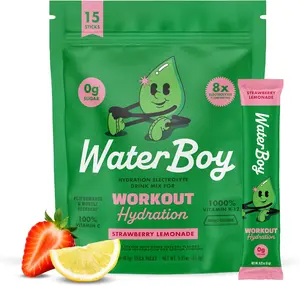 Workout Hydration Sugar Free Electrolyte Powder Packets Strawberry Lemonade 2960mg Hydration Mix with L-Glutamine and Vitamins 15 Count Drink Stick Mixes All Natural Gluten Free Supplement for Rapid Recovery and Peak Performance Endurance Boost