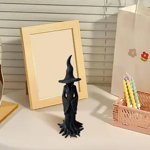 Enchanting Witch Statue Gothic Halloween Resin Figurine Retro Magician Decor 2025 New Witch Statues Halloween Festival Desktop Ornament Interior Decoration Accessories Black Mystical Theme Unique Craftsmanship Frame Wooden Spooky