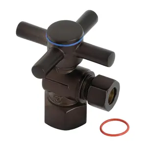 212 MAIN Concord Brass Quarter Turn Cross Handle Angle Valve, 0.5 in. IPS x 0.375 in. O.D., Oil Rubbed Bronze, Corrosion Res., Leak Proof, Easy Removal, Water Shutoff Function