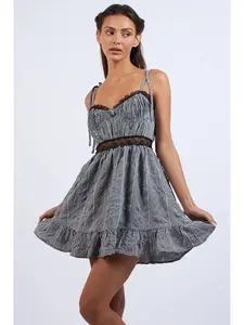 Checkered Lace Trim Mini Dress