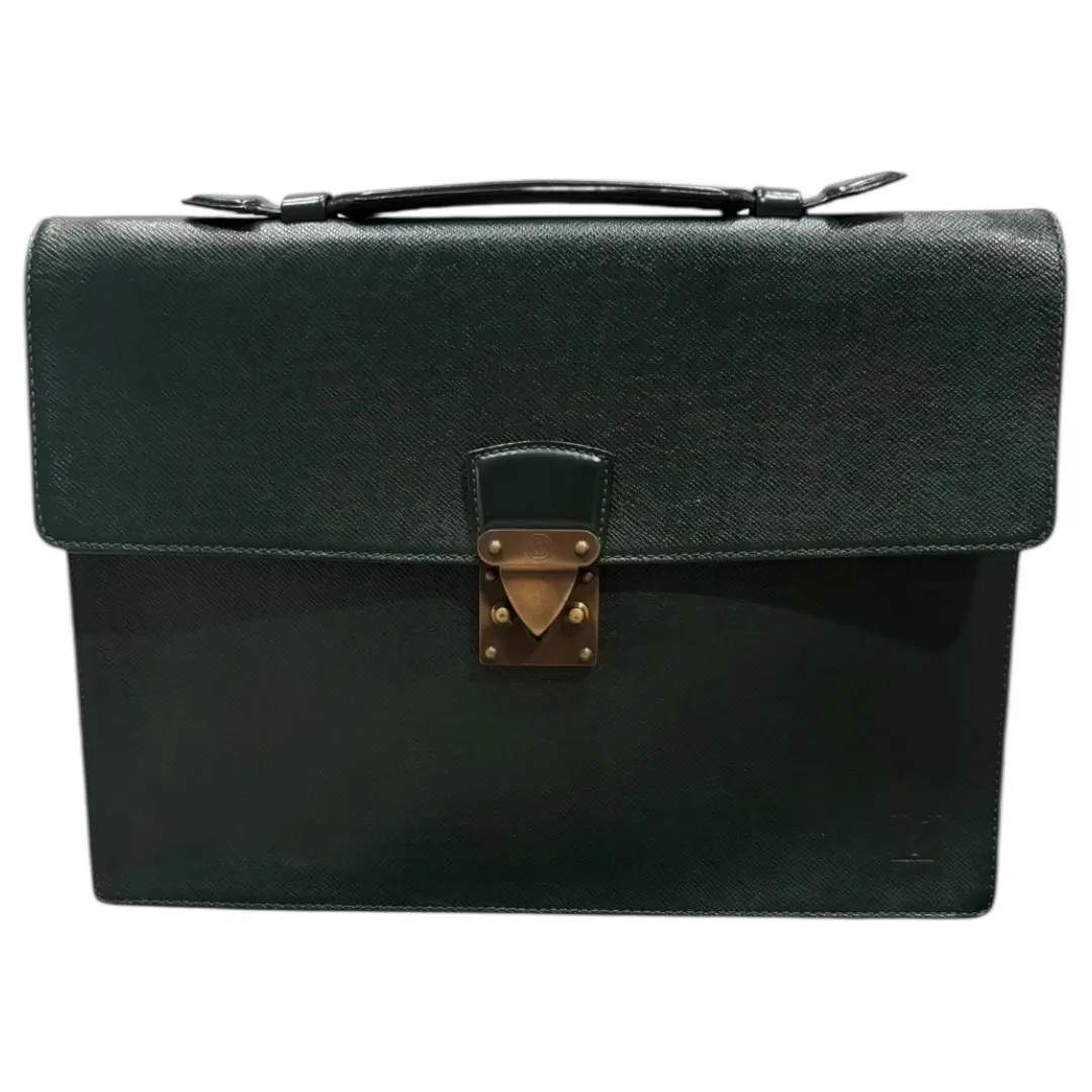 Pre-owned Louis Vuitton Leather Briefcase LOUIS VUITTON: Baltik Green "Taiga" "LV" Portfolio/Laptop/Briefcase