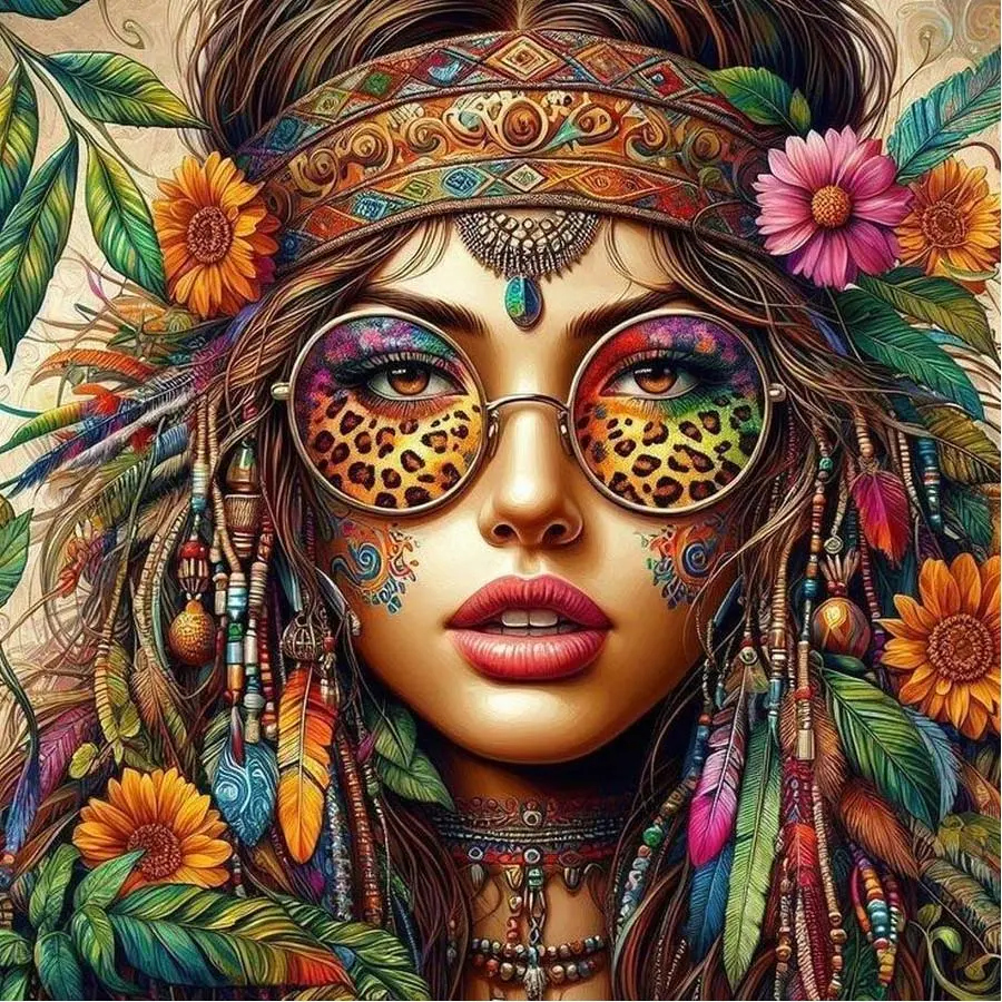 5D DIY rhinestone round diamond painting, diamond art painting kit, Diy Kits, Handicraft, flowers, feathers, beads, mosaic, canvas, decorative painting, home wall decor, suitable for gifts