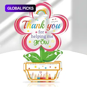 Flower & Letter Pattern Acrylic Ornament, Creative Thank You Gift for Teacher, Memorable Thank You Gift, Desktop Decoration for Home Office School, Wooden Home Sign, Acrylic Plaque Sign, Signage Home Novelty Decor Products, Decorative #GLOBAL PICKS