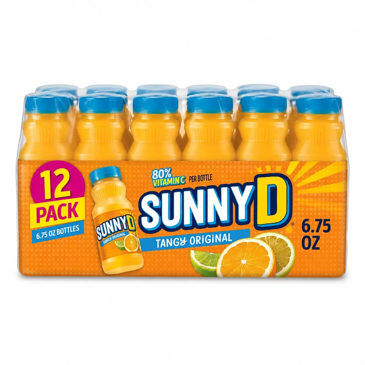 SunnyD Tangy Original Orange Flavored Citrus Punch, 6.75 fl. oz. Bottles, 12 Pack