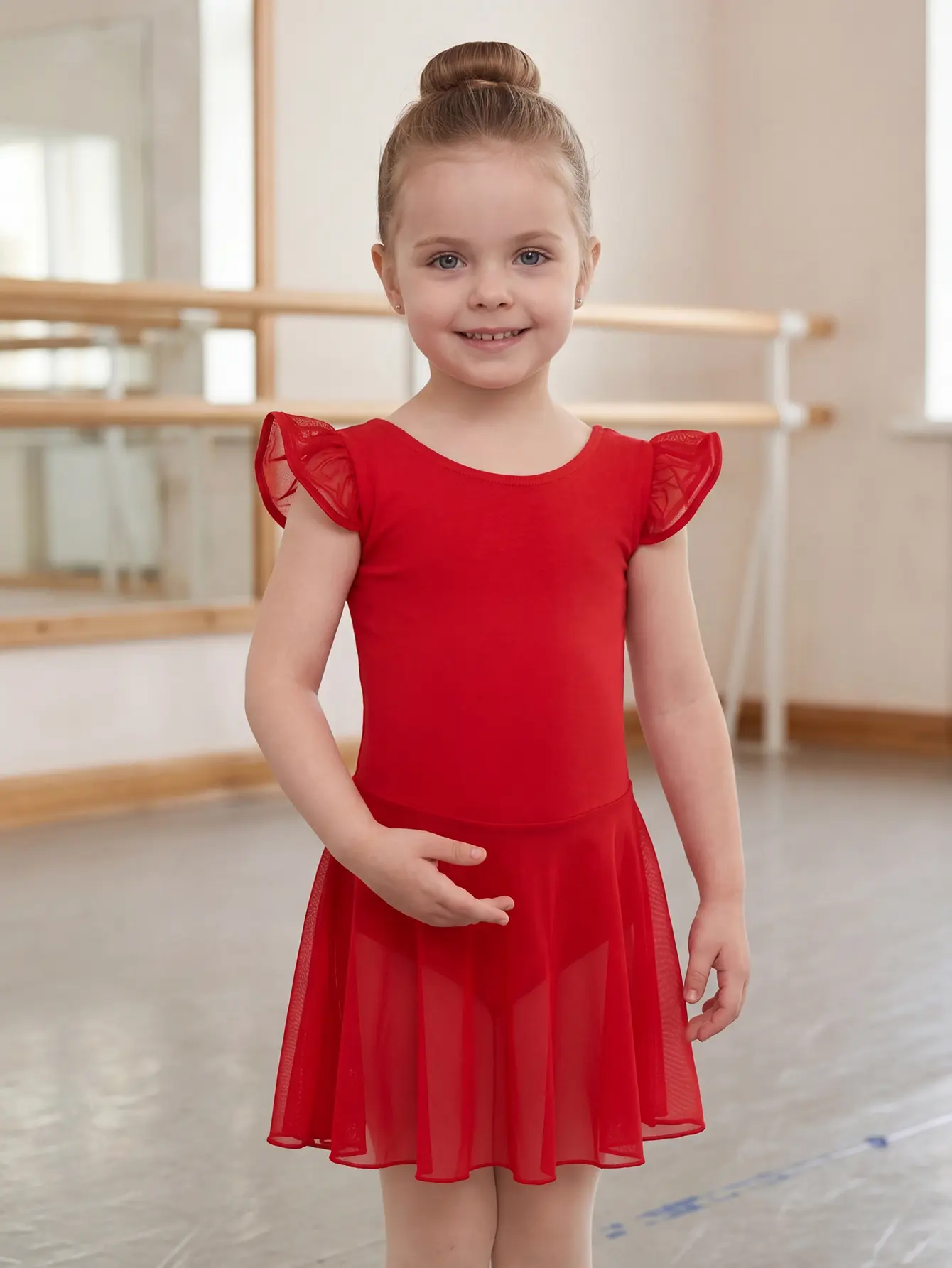 Girls' Toddler Ballet Leotard Tutu Dance Dress, Ruffle Sleeves, Cross Back, Toddler Dresses