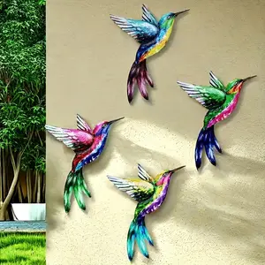 4pcs Colorful Metal Hummingbird Wall Decor, Outdoor & Indoor Bird Sculpture, Ideal Gift for Living Room, Bedroom, Garden, Patio, Fence