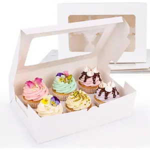 6 white cupcake boxes, 6 sets of cupcake carriers with windowed boxes holding 36 pastry boxes—ideal for birthday parties, holidays, and bakery supplies