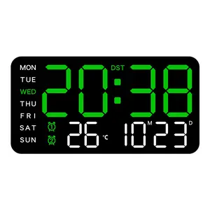 Large Screen LED Alarm Clock Simple Design, Desktop Electronic Clock with Temperature Humidity Display, Dual Alarms, 4 Brightness Levels, Hangable and Standable, Digital Wall Clock