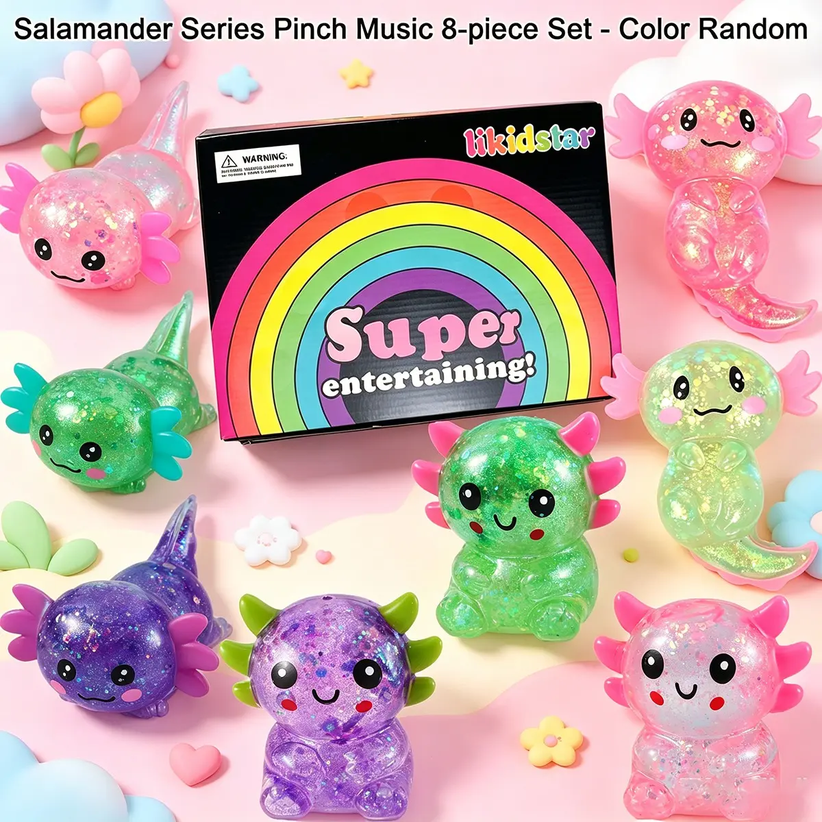 8 cute hexagonal dinosaur animal kneading toys, unique lying and squatting design with glitter powder, cute malt sugar filled sensory decompression toy, children's gift bag filling, classroom prizes, perfect birthday gift - color random
