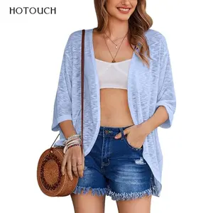 HOTOUCH Womens Lightweight Cardigan Oversize Open Front 3/4 Sleeve Casual Loose Fit Beach Cover Up Outdoorfun Summer Outfit Vacation Duster Elegant 2026 Summer