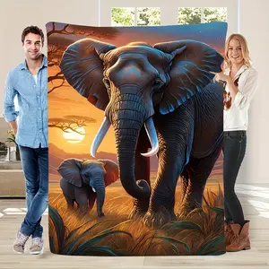 Elephant Pattern Printed Blanket, Soft and Comfortable for All Seasons, Suitable for Bed, Sofa, Office, Travel, Camping, Picnic
