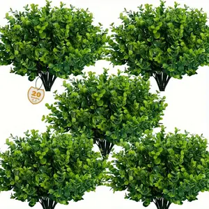 A set of 20 artificial outdoor plants, decorated with realistic spring-planting and spring-grass eucalyptus green plants. Suitable for decorating courtyards, gardens, porches, window boxes and spring family weddings or festival events, garden decoration,