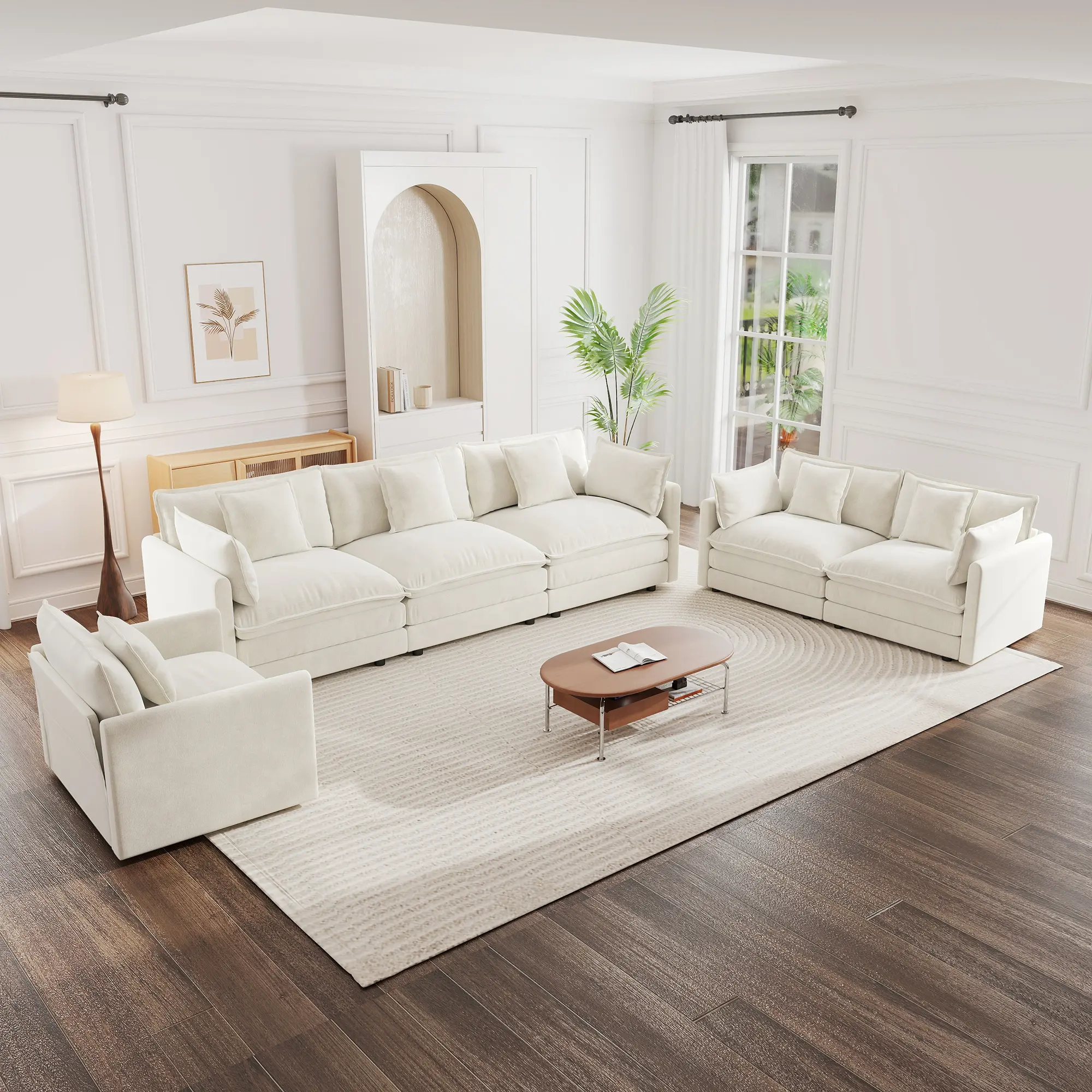 Niccae Modern Sofa Couch, 3 Piece Set Extra Deep Seat Sectional Sofa for Living Room, Oversized Sofa, 3 Seat Sofa, Loveseat and Single Sofa, White Chenille tiktokshopspringglowup furniture