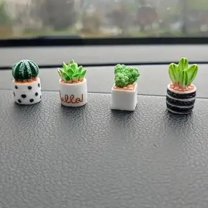 Cute Mini Succulent Resin Car Dashboard Decoration, 4pcs/set Mini Plant Car Interior Decoration, Car Center Console Ornament, Car Desktop Decor, Girly Car Accessories, Gifts for Girl, Car Interior Decorative