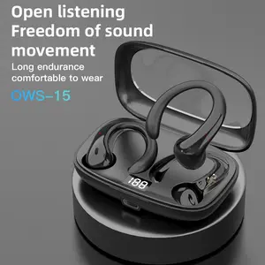 OWS-15 Wireless Headphones Open-Ear Earbuds with Digital Display Charging Case Skin-Friendly Silicone Waterproof for Sports Gaming