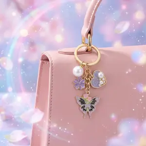Women's Magical Butterfly Alloy Keychain, Pastel Heart Bag Charm, Holiday Gift for Best Friends, Keychains For Women, Alloy Keychains
