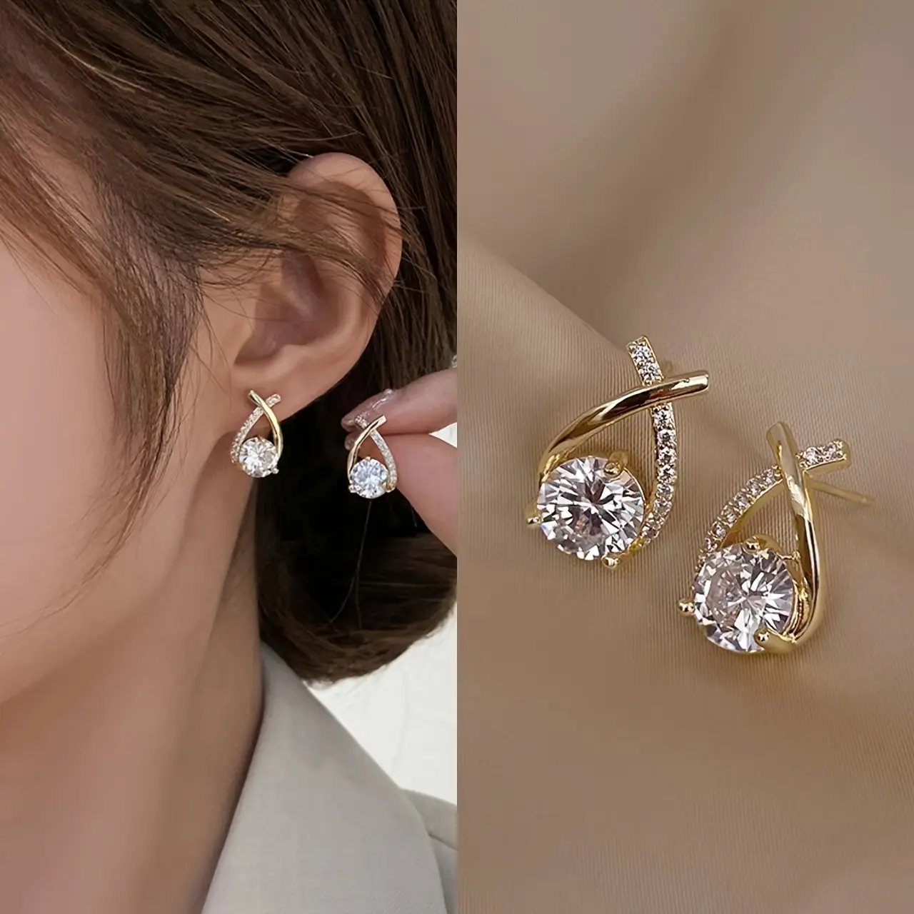 Ladies' Twisted Water Droplet Cubic Zirconia Earrings - Luxurious Fashion Costume Jewelry Accessories