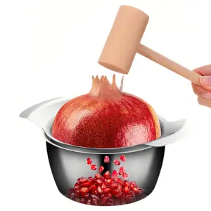 Stainless Steel Pomegranate Peeler Set, Convenient Pomegranate Peeling Artifact, Includes Deseeder Bowl and Wooden Hammer, Quick Pomegranate Removal for Home Use Fruit