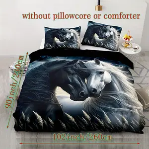 2/3 piece digital printed Duvet Cover Sets, black and white horse pattern bedding, soft and comfortable duvet cover suitable for bedroom and dormitory use (1 piece duvet cover + 1/2 pillowcase, no core)