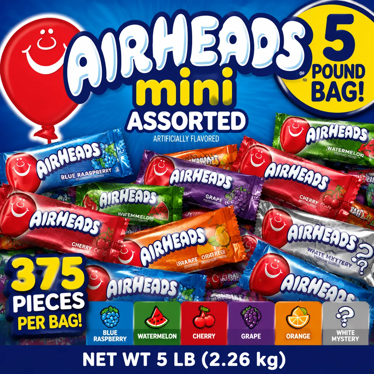Airheads Mini Assorted Candy 5 lb Bulk Bag  Bite-Sized Soft & Chewy Fruit Candy | Party Candy, Candy Buffets & Sharing Treats